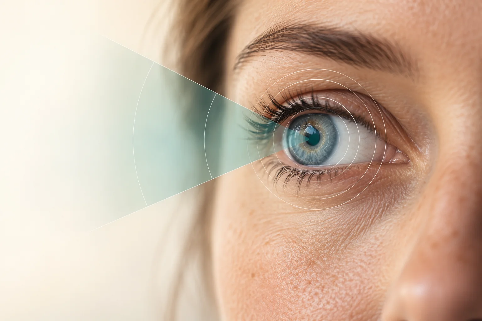 Detalle de un ojo con arcos ilustrativos de atención visual.